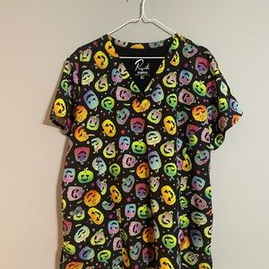 Maevn Colorful Pumpkin Halloween Print Scrub Top XL NWOT